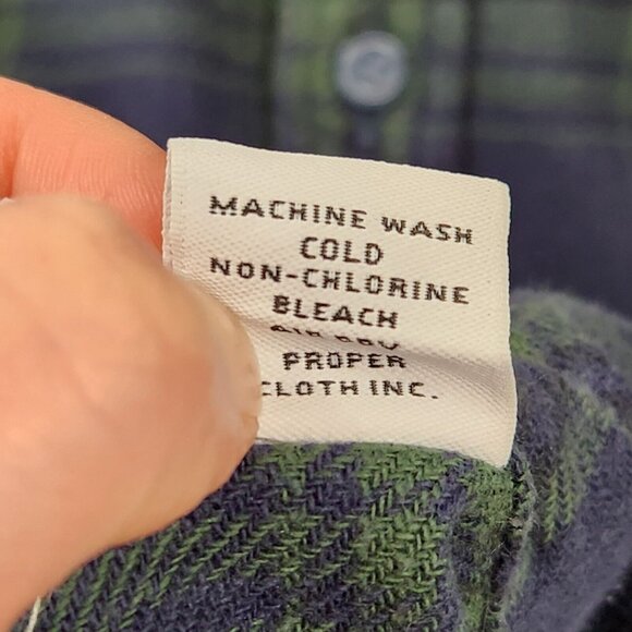 Proper Cloth Shirt Mens 16.5 Blue Green Plaid Button Front Flannel Long Sleeve - Picture 11 of 14